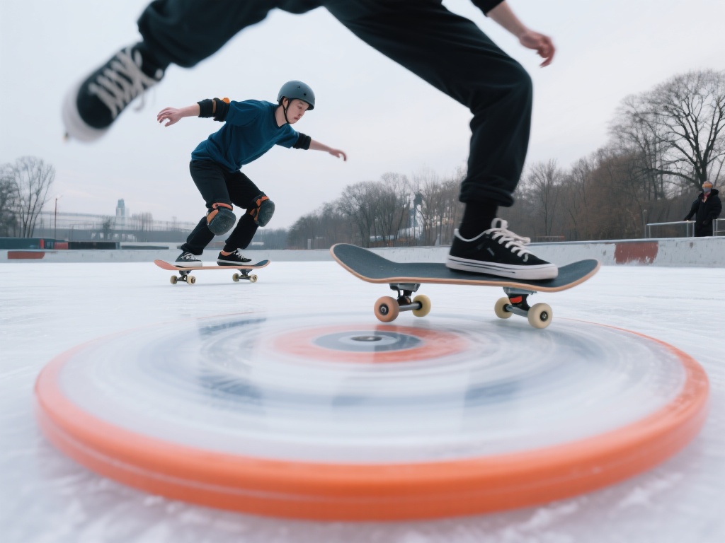 滑板与旋转冰盘的奇妙碰撞之旅